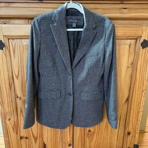 Eddie Bauer Blazer Jacket Wool Blend Houndstooth Button Pockets Women's Size 8
